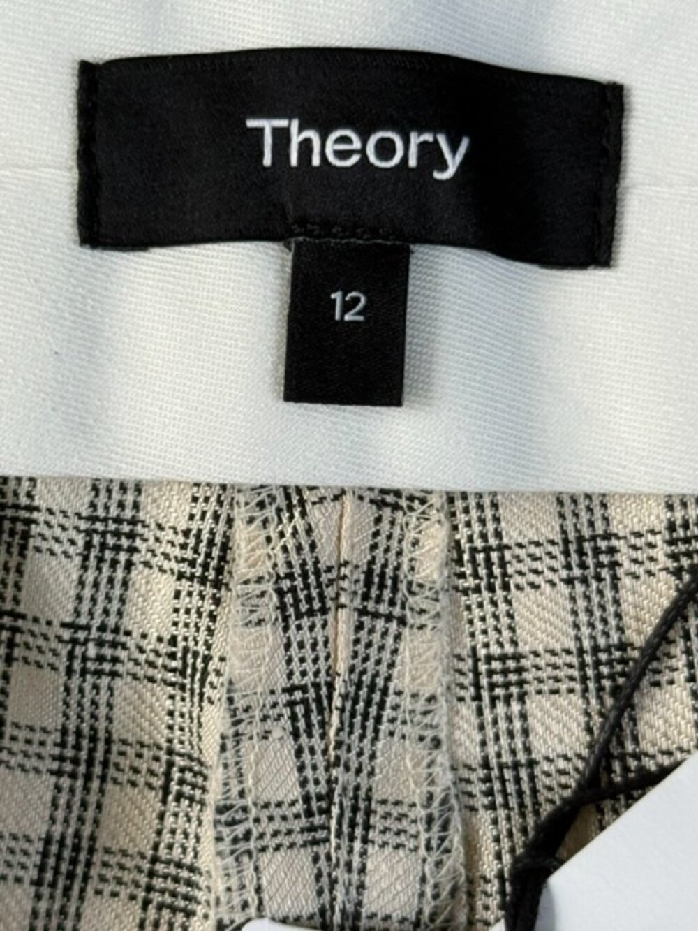 Theory Womens Pants Cream Linear Check Classic Straight Trouser Size 12 NWT $345 - Picture 10 of 16
